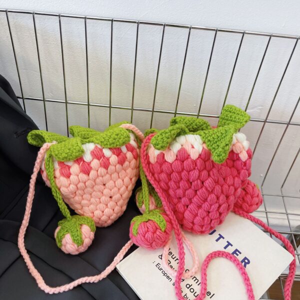 Wool Crochet Gradient Strawberry Shape Bag Knitting - Image 4