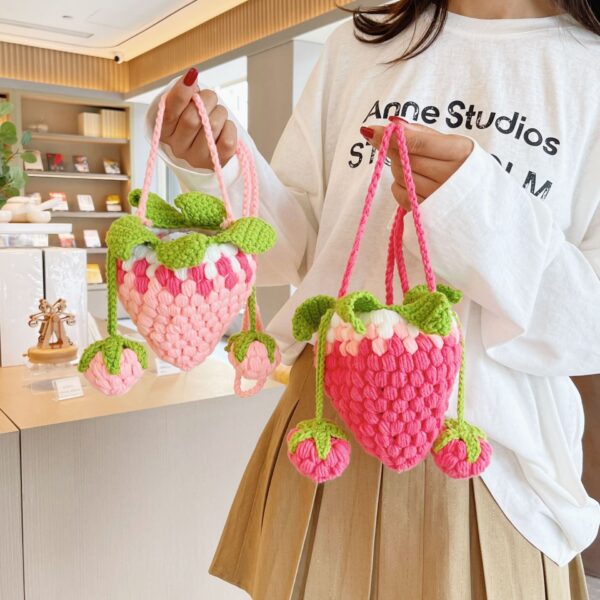 Wool Crochet Gradient Strawberry Shape Bag Knitting - Image 6